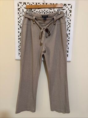 New York & Company Taupe Wide-Leg Knit Tie-Waist Pants